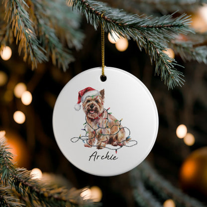 Personalized Cairn Terrier Christmas Ornament, Festive Dog Lights Keepsake, Ceramic Tree Decoration