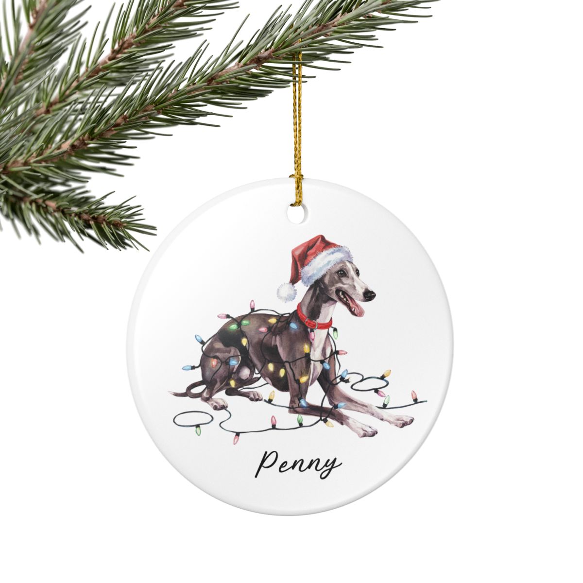 Personalized Greyhound Christmas Ornament, Ceramic Dog Lover Gift, Holiday Pet Keepsake