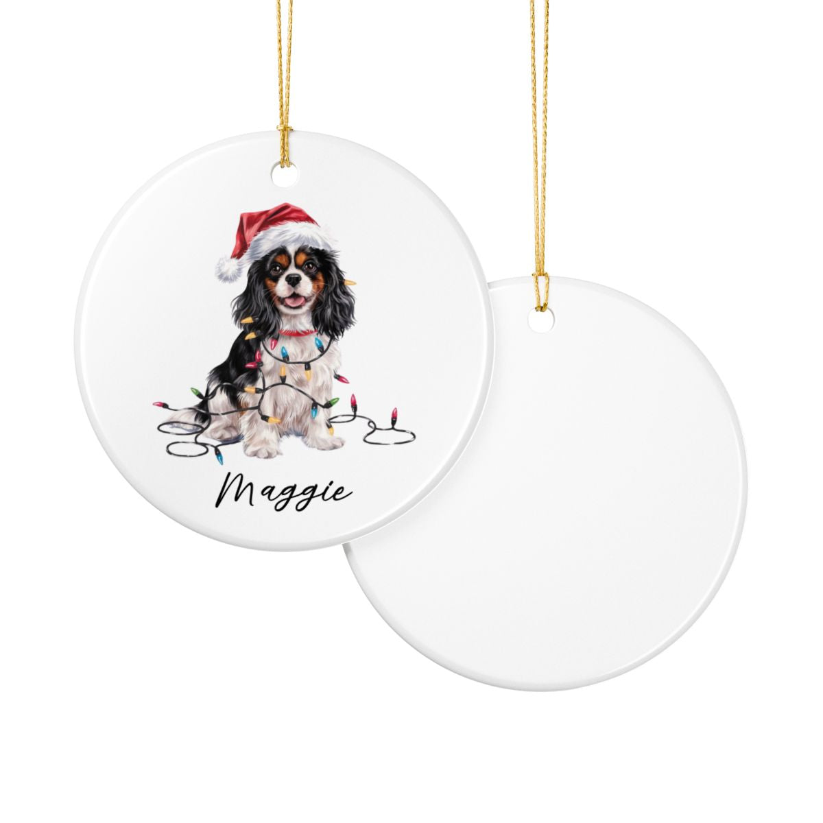 Personalized Tricolor Cavalier King Charles Spaniel Christmas Ornament, Ceramic Dog Lover Gift