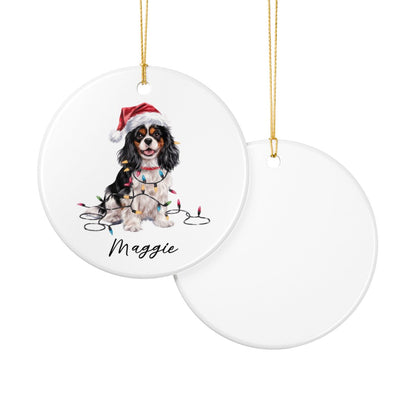 Personalized Tricolor Cavalier King Charles Spaniel Christmas Ornament, Ceramic Dog Lover Gift
