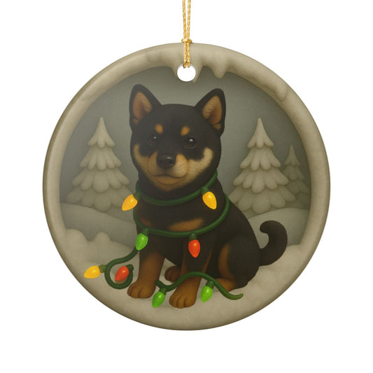 Personalized Black Shiba Inu Christmas Ornament, 3D Clay-Style Dog Keepsake with Lights