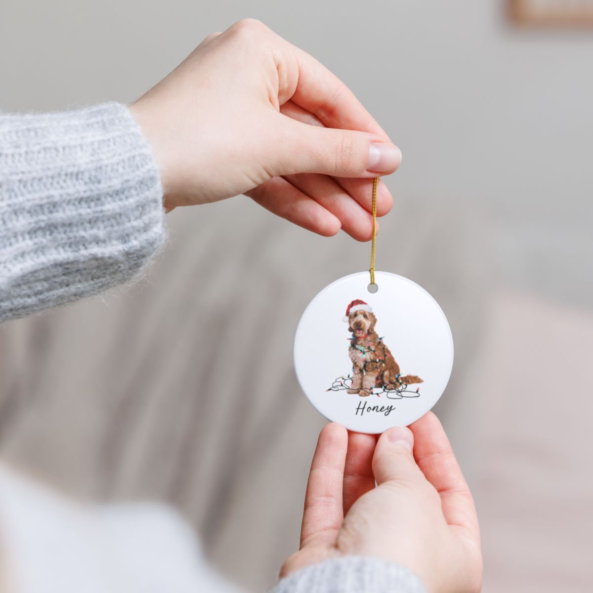 Personalized Goldendoodle Ceramic Ornament, Dog Lover Holiday Keepsake, Festive Xmas Tree Decoration