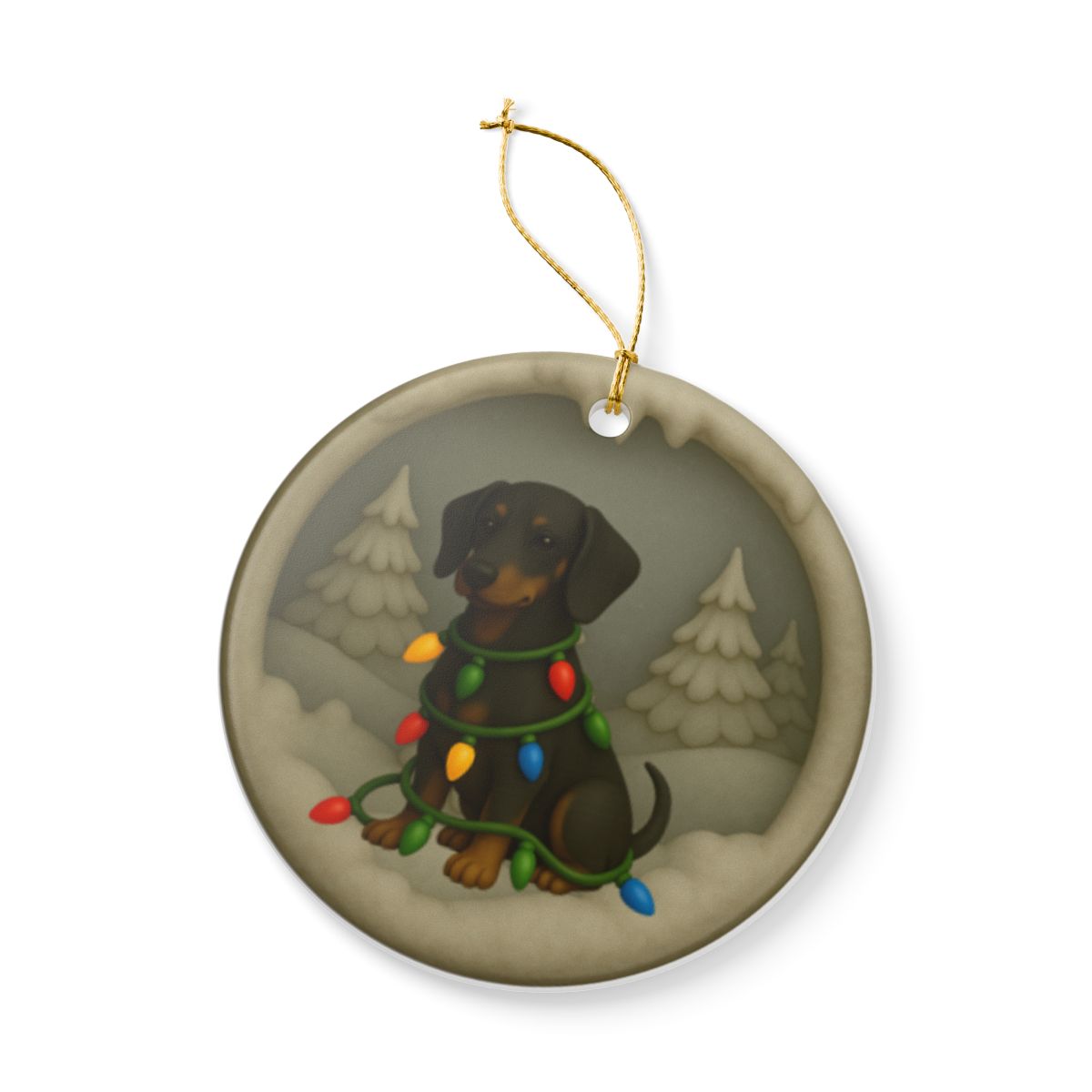 Personalized Black & Tan Dachshund Christmas Ornament, 3D Clay-Style Dog Keepsake with Lights