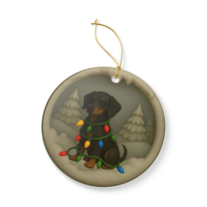 Personalized Black & Tan Dachshund Christmas Ornament, 3D Clay-Style Dog Keepsake with Lights