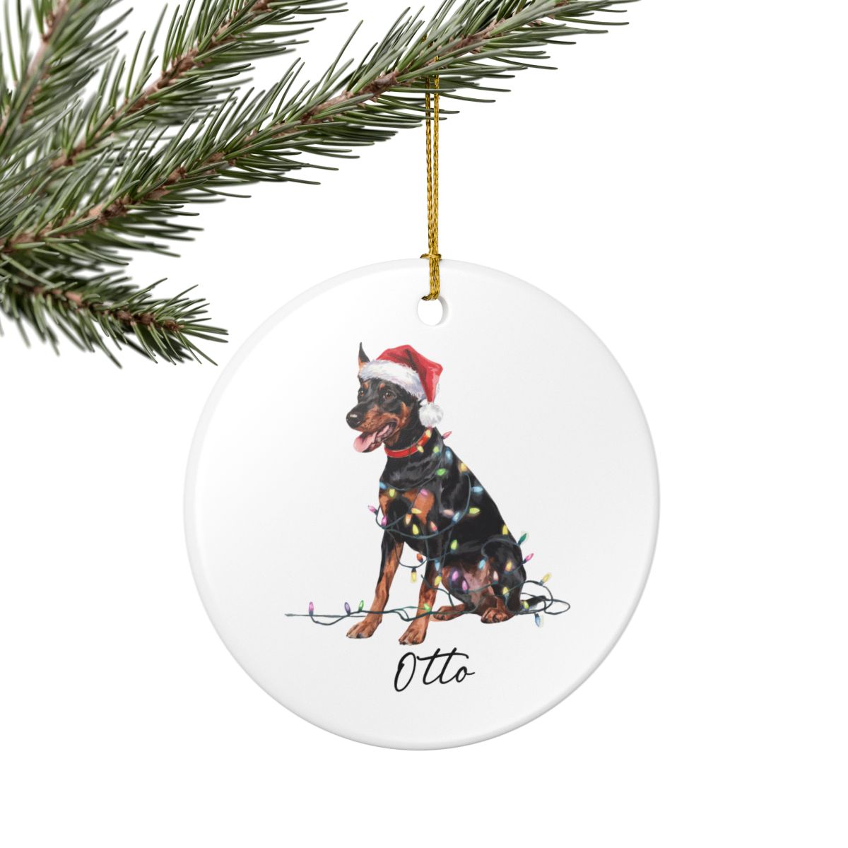 Personalized German Pinscher Christmas Ornament, Custom Dog Holiday Keepsake, Ceramic Pet Lover Decor