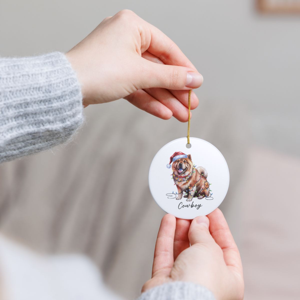 Personalized Chow Chow Christmas Ornament, Festive Dog Lights, Ceramic Holiday Keepsake