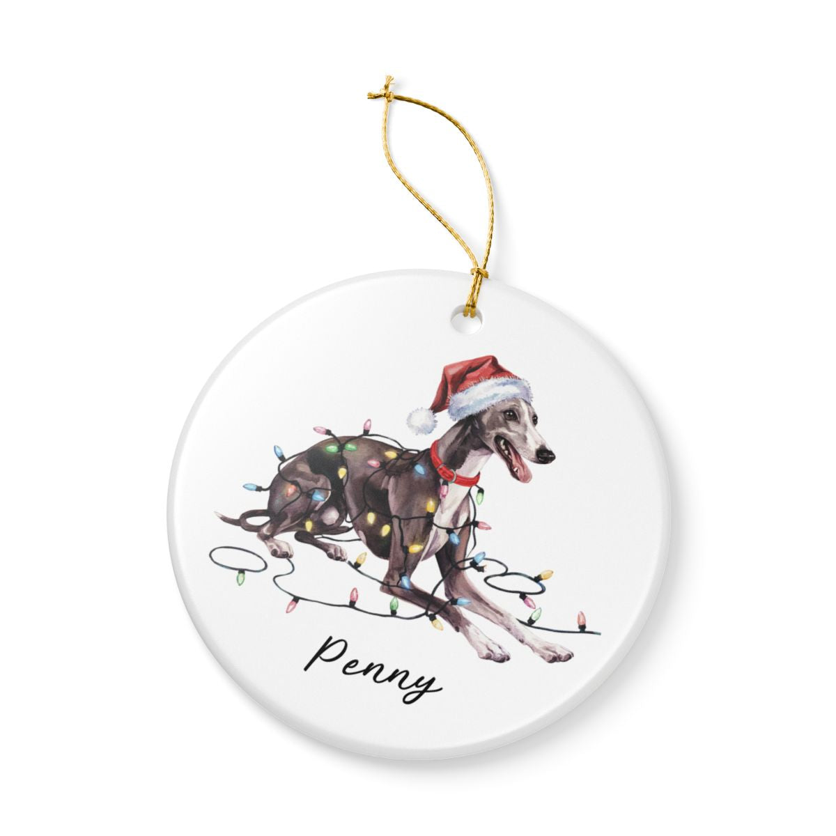 Personalized Greyhound Christmas Ornament, Ceramic Dog Lover Gift, Holiday Pet Keepsake