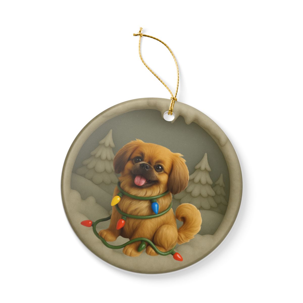 Personalized Pekingese Christmas Ornament, 3D Clay-Style Dog Keepsake with Lights