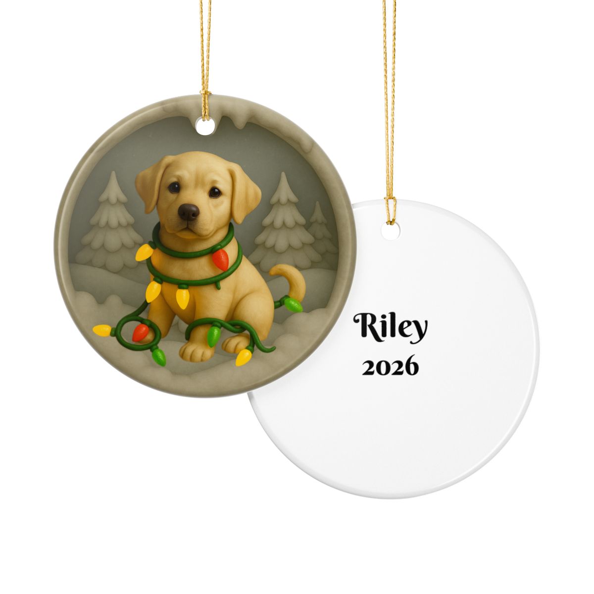 Personalized Yellow Lab Christmas Ornament, Custom Labrador Retriever with Holiday Lights Keepsake
