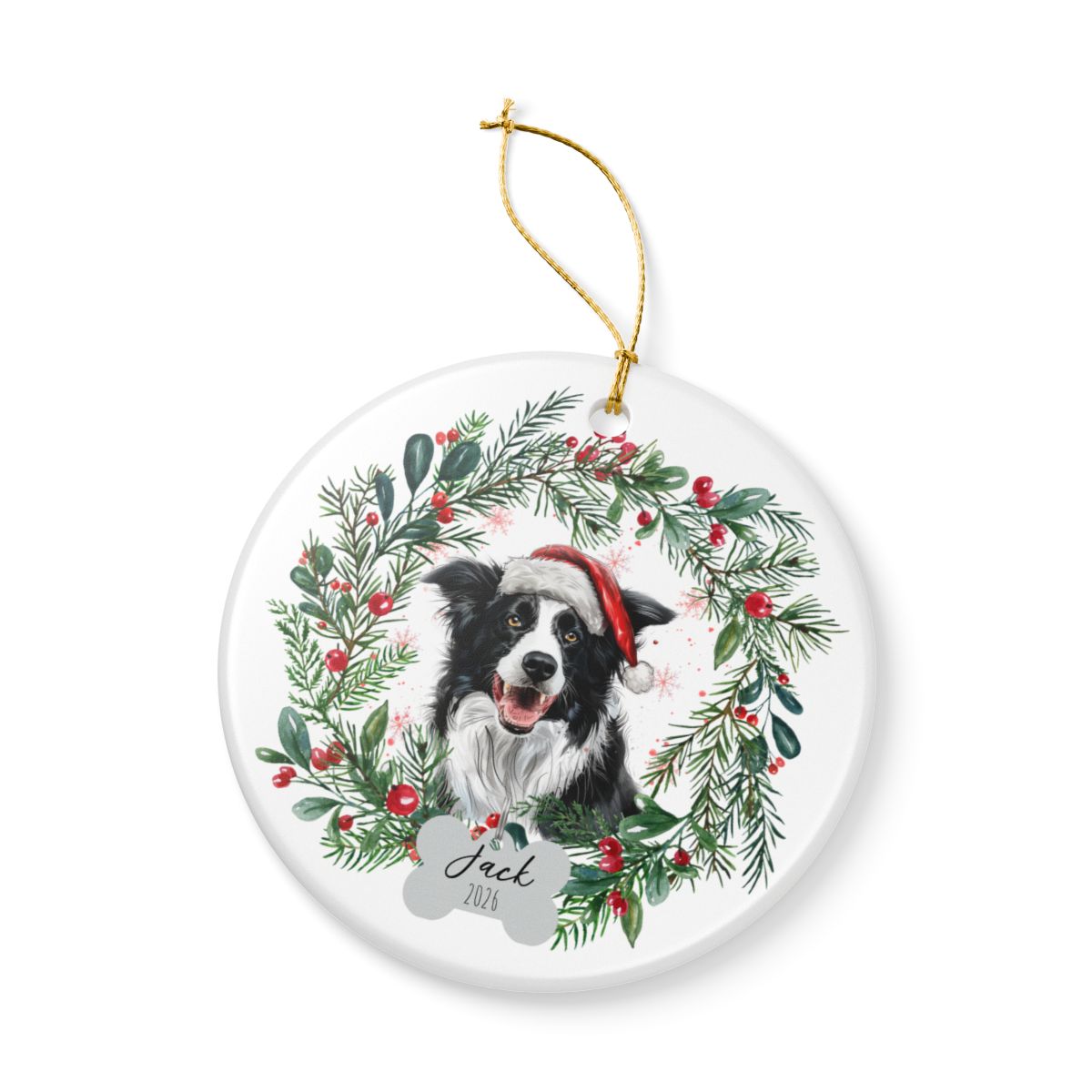Personalized Border Collie Christmas Ornament