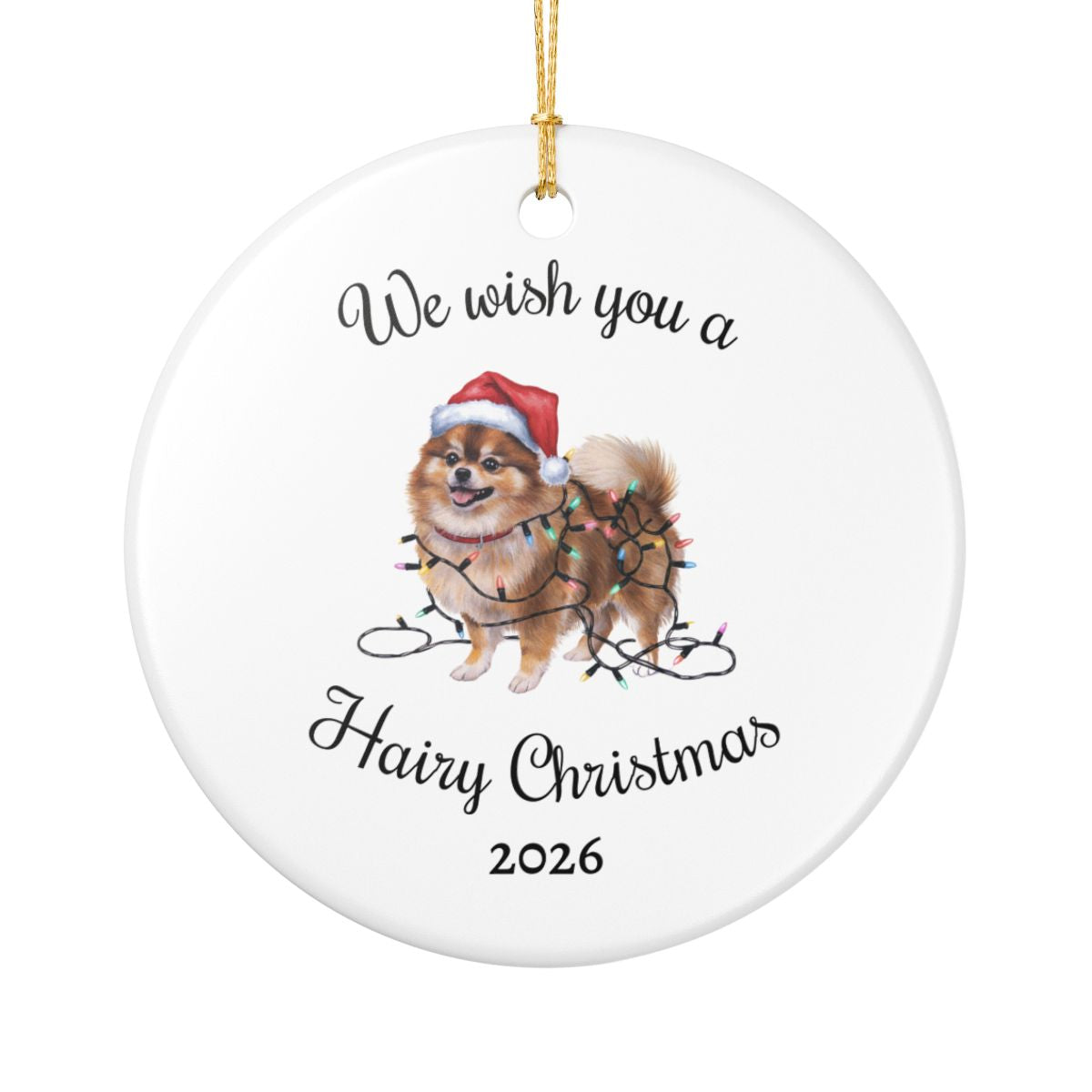 Christmas Pomeranian Ornament, Christmas Lights Dog Keepsake