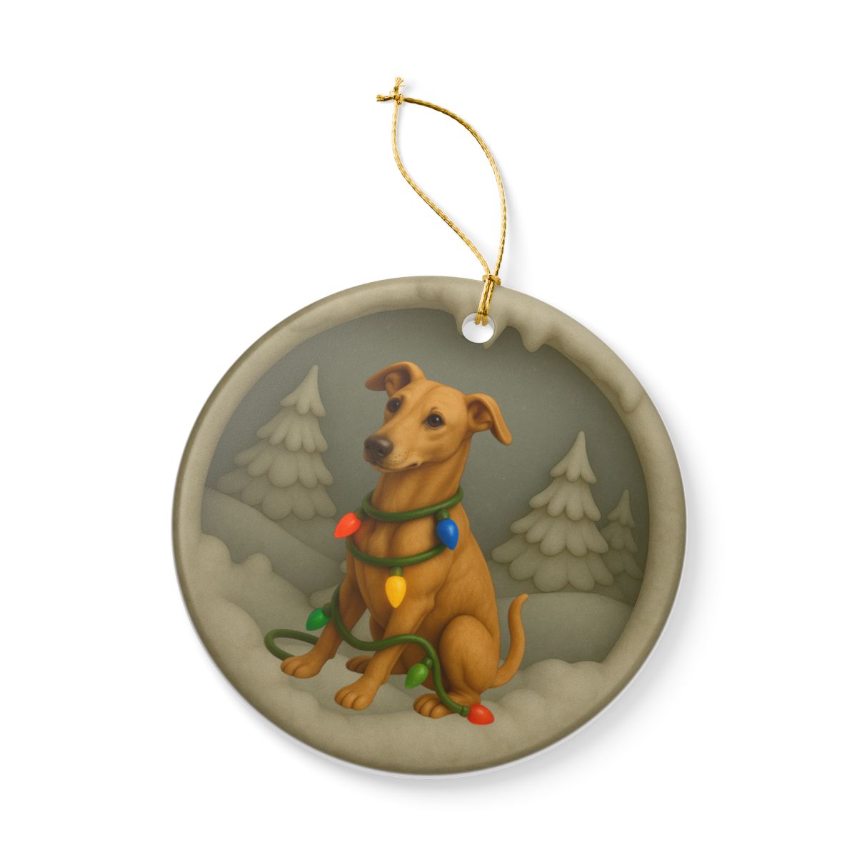 Personalized Greyhound Christmas Ornament, 3D Clay-Style Dog Keepsake with Lights