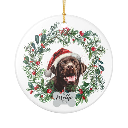 Personalized Chocolate Lab Wreath Ornament