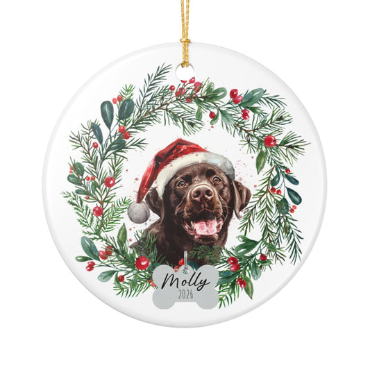 Personalized Chocolate Lab Wreath Ornament
