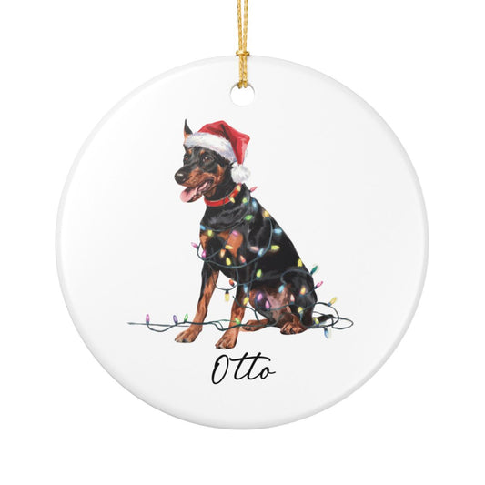 Personalized German Pinscher Christmas Ornament, Custom Dog Holiday Keepsake, Ceramic Pet Lover Decor