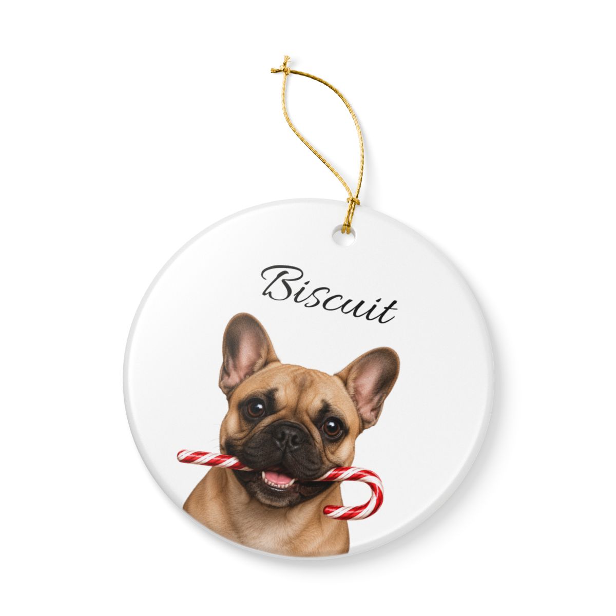 Personalized French Bulldog Candy Cane Ornament