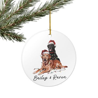 Personalized Red Fox and Black Labrador Christmas Lights Ornament