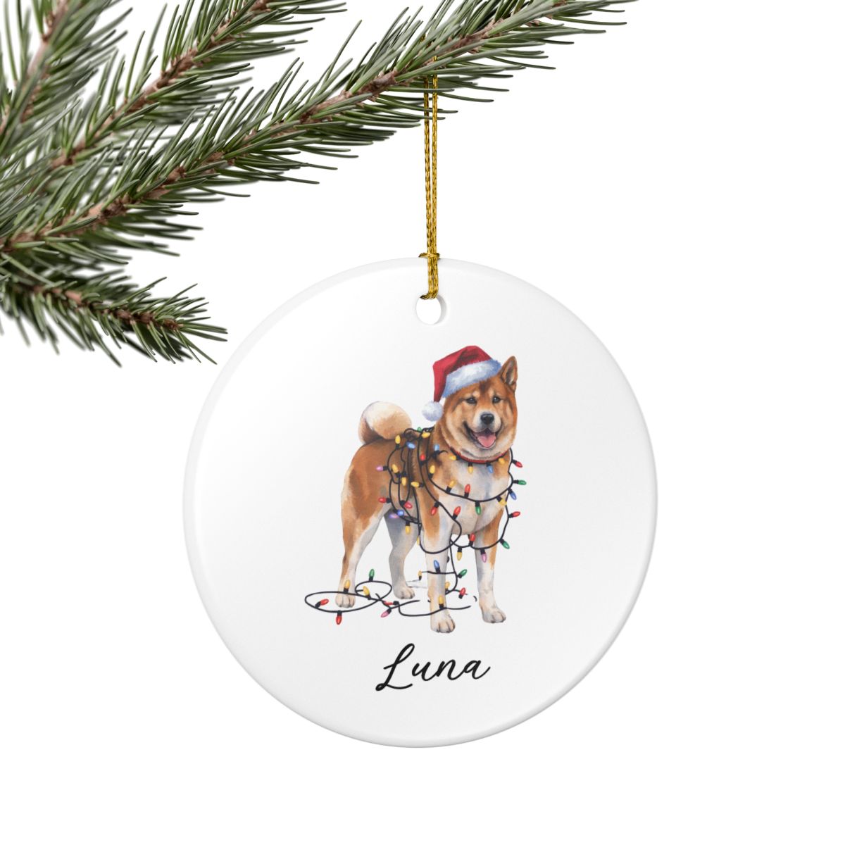 Personalized Akita Christmas Lights Ornament