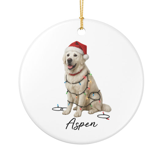 Personalized English Cream Golden Retriever Christmas Lights Ornament