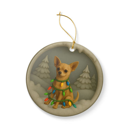 Personalized Chihuahua Christmas Ornament, 3D Clay-Style Dog Ornament with Lights