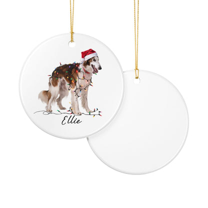 Personalized Borzoi Christmas Ornament, Ceramic Dog Lover Holiday Decor, Customizable Pet Keepsake