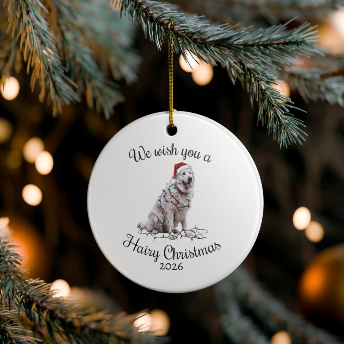 Christmas Great Pyrenees Ornament, Christmas Lights Dog Keepsake