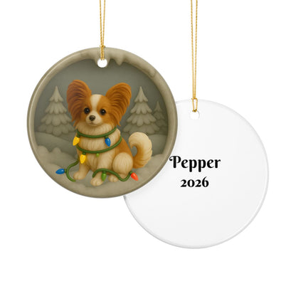 Personalized Papillon Christmas Ornament, 3D Clay-Style Dog Keepsake with Lights