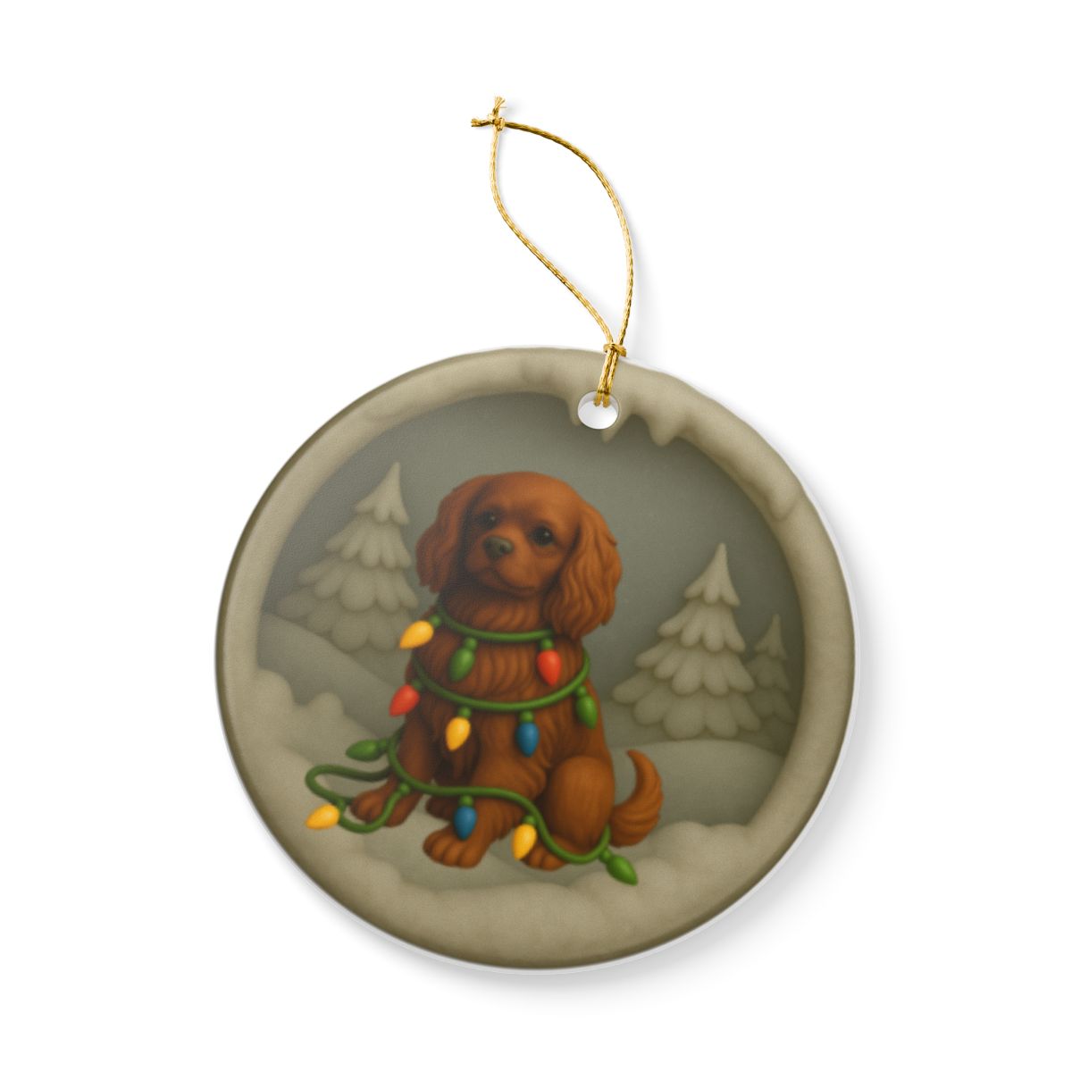 Personalized Ruby Cavalier King Charles Spaniel Christmas Ornament, 3D Clay-Style Dog Keepsake with Lights