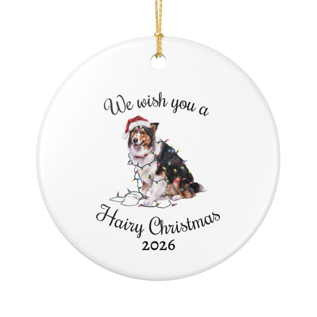 Christmas Collie Ornament, Christmas Lights Dog Keepsake