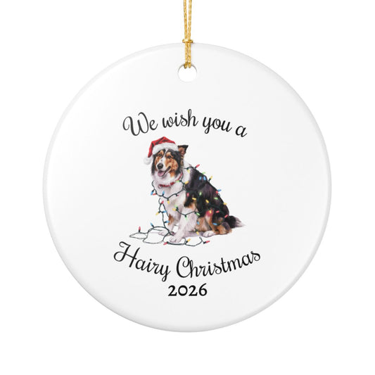 Christmas Collie Ornament, Christmas Lights Dog Keepsake