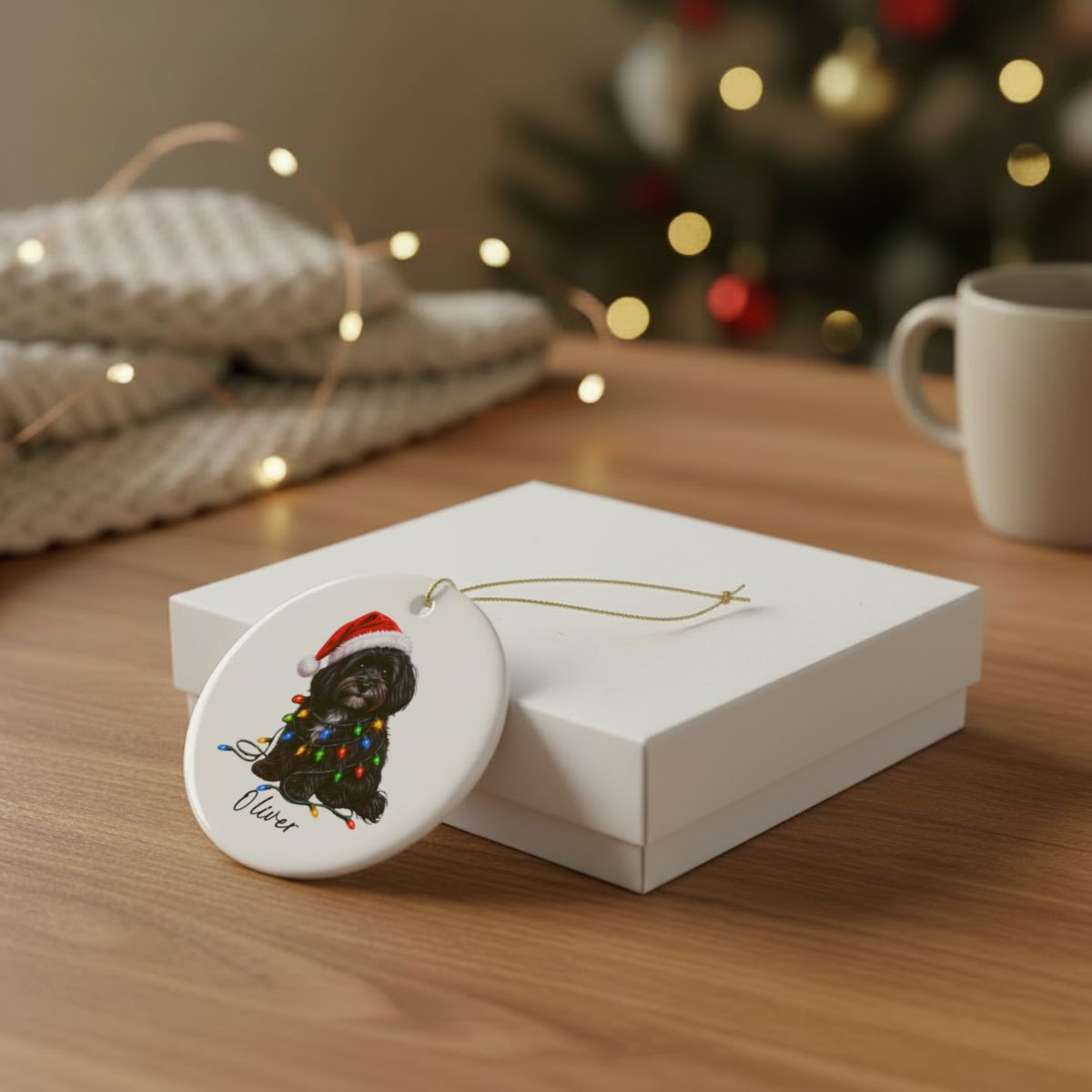 Personalized Black Havanese Christmas Ornament, Ceramic Dog Lover Gift, Holiday Pet Keepsake Tree Decor
