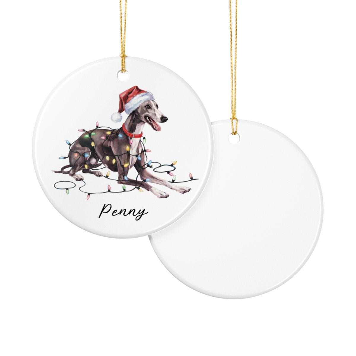 Personalized Greyhound Christmas Ornament, Ceramic Dog Lover Gift, Holiday Pet Keepsake