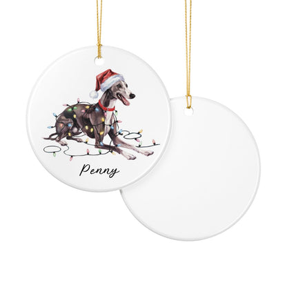 Personalized Greyhound Christmas Ornament, Ceramic Dog Lover Gift, Holiday Pet Keepsake