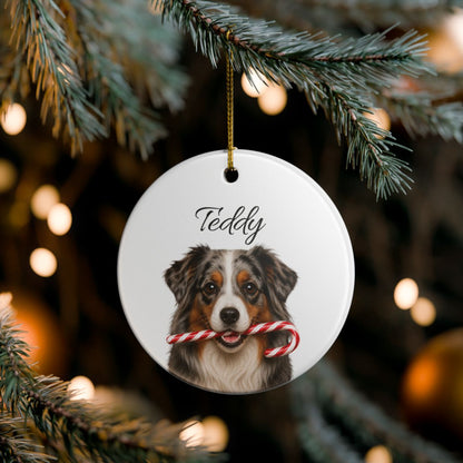 Personalized Australian Shepherd Candy Cane Ornament