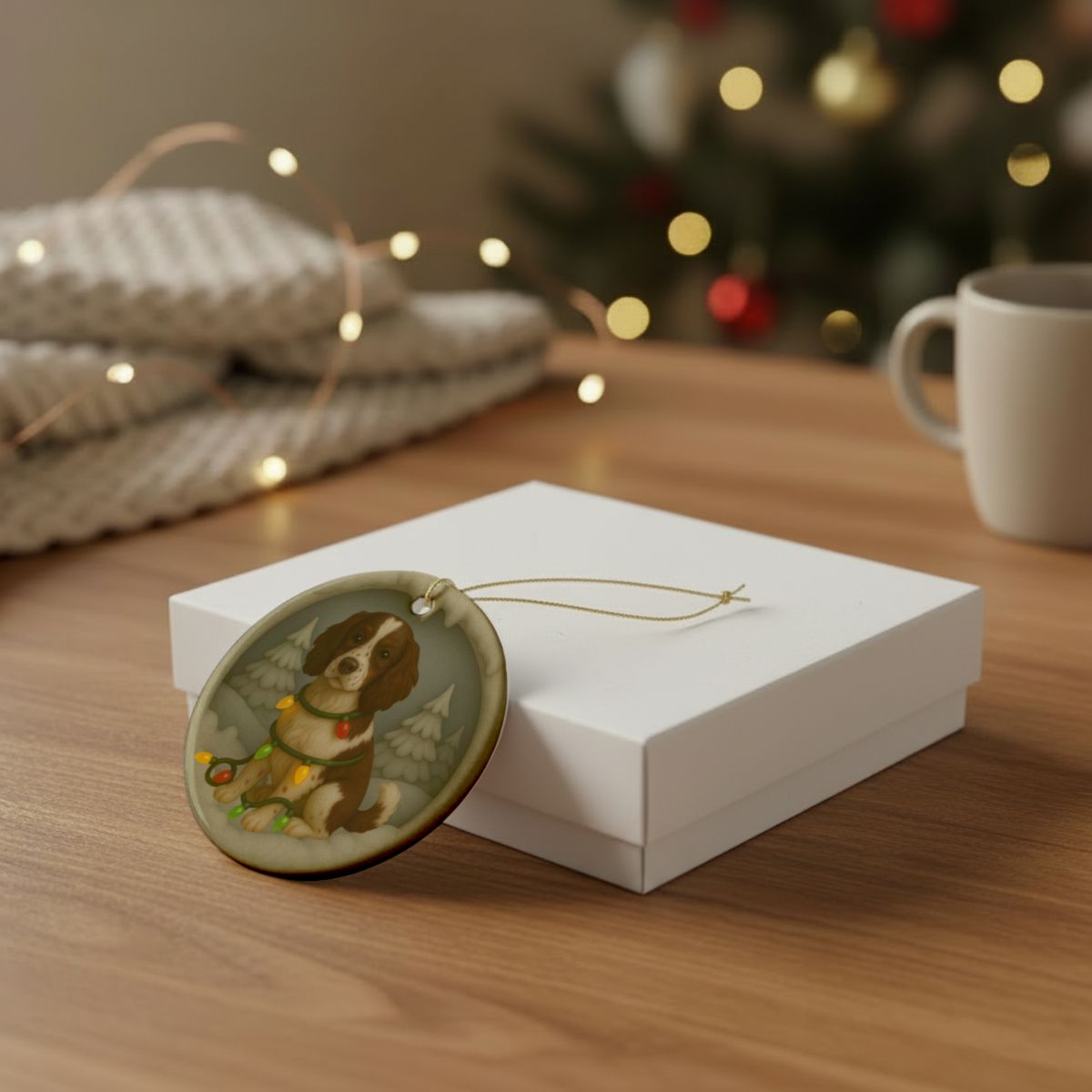 Personalized Springer Spaniel Christmas Ornament, 3D Clay-Style Dog Keepsake with Lights