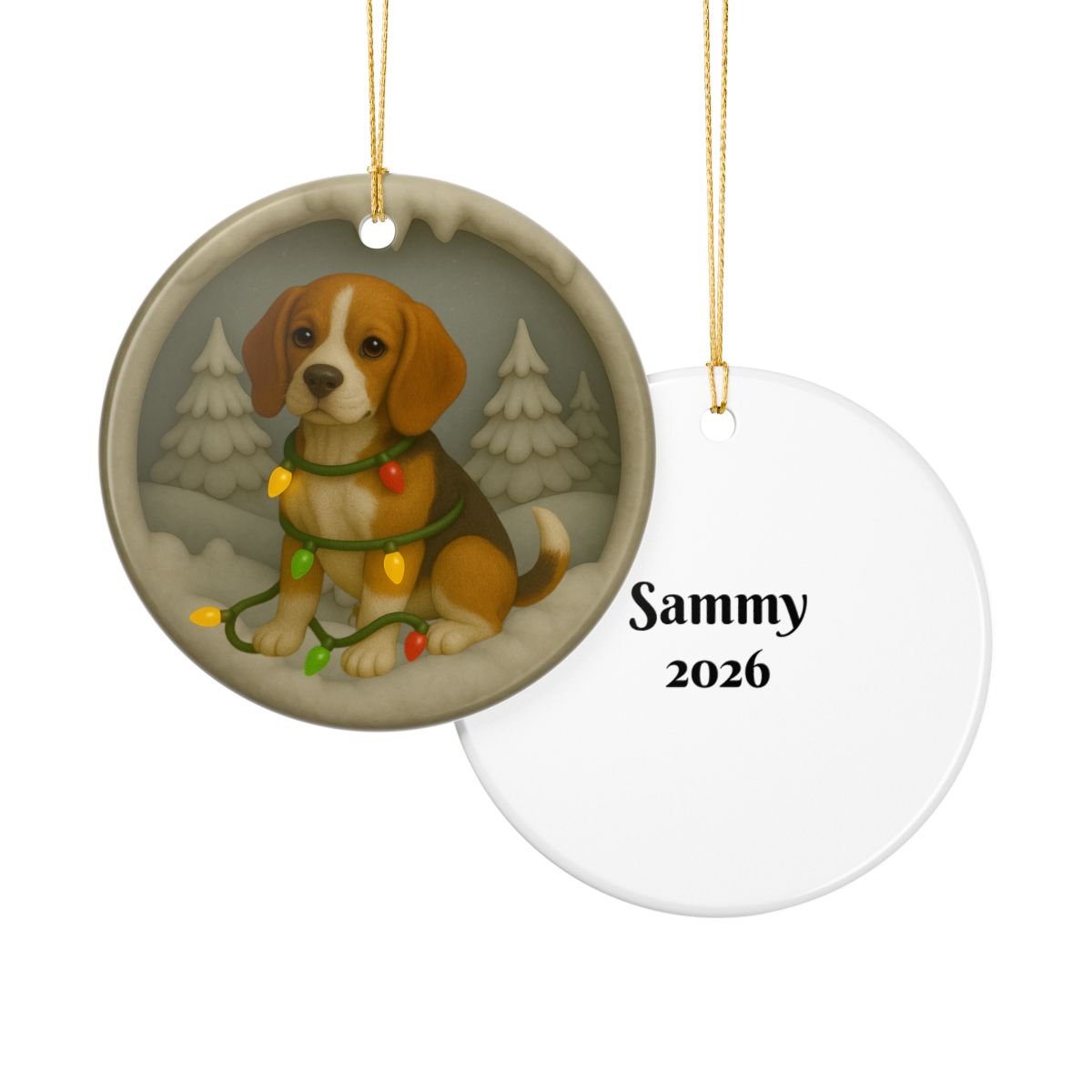 Personalized Beagle Christmas Ornament, Custom Dog with Holiday Lights Keepsake