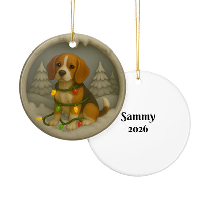 Personalized Beagle Christmas Ornament, Custom Dog with Holiday Lights Keepsake