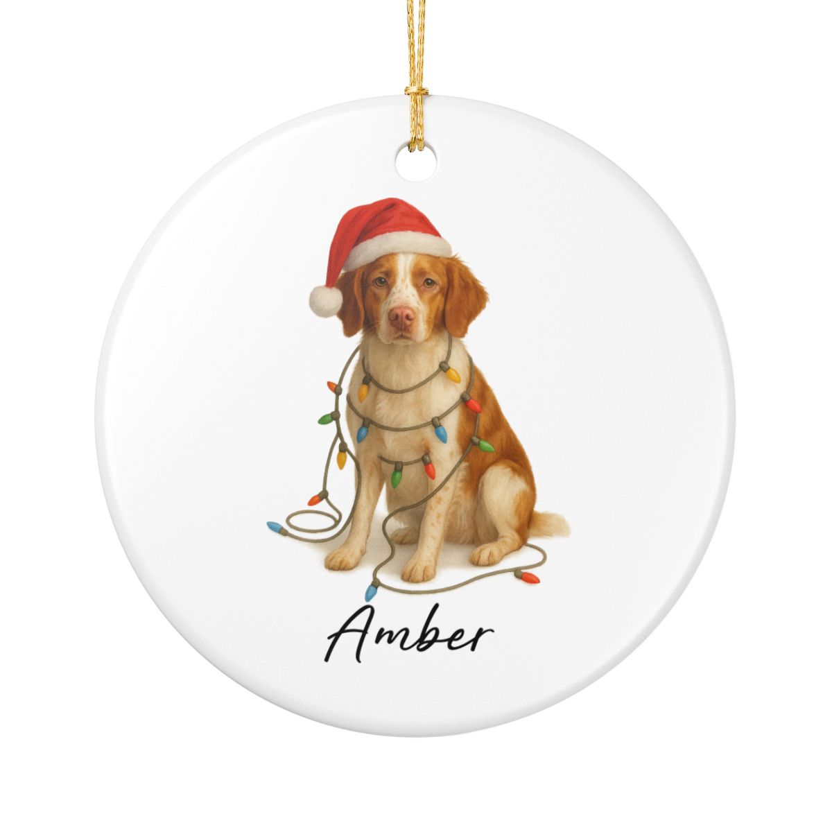 Personalized Brittany Spaniel Ornament, Ceramic Dog Lover Christmas Keepsake