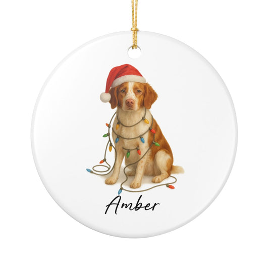 Personalized Brittany Spaniel Ornament, Ceramic Dog Lover Christmas Keepsake