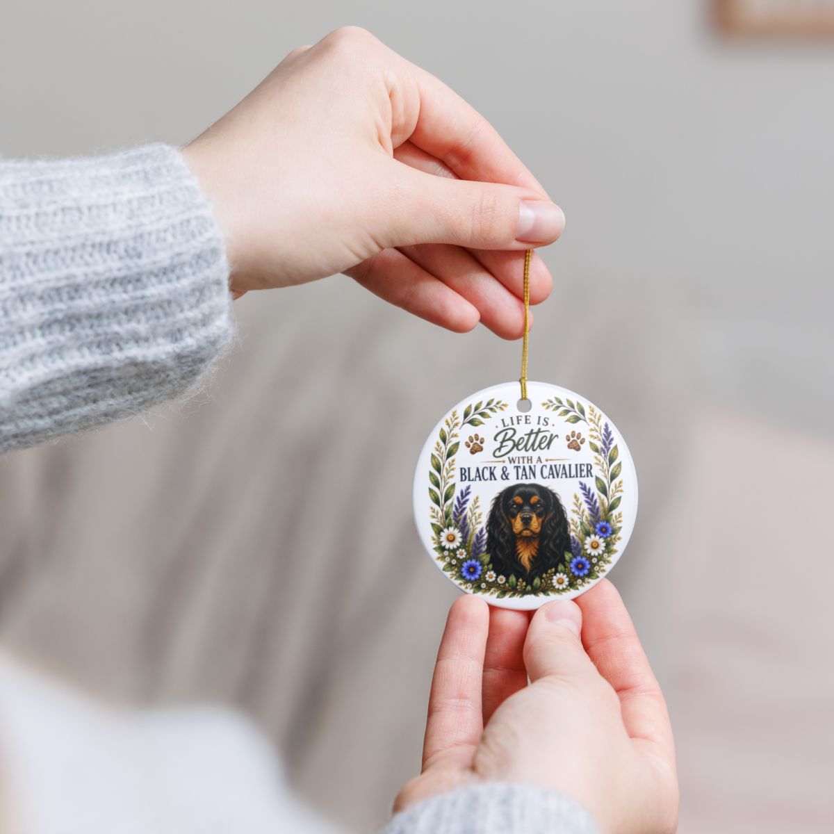 Black and Tan Cavalier Ornament, Cavalier King Charles Spaniel Gift, Dog Lover Keepsake