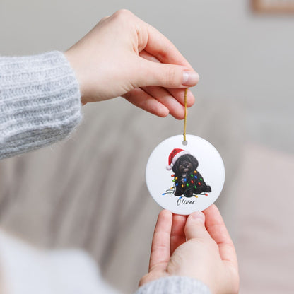 Personalized Black Havanese Christmas Ornament, Ceramic Dog Lover Gift, Holiday Pet Keepsake Tree Decor