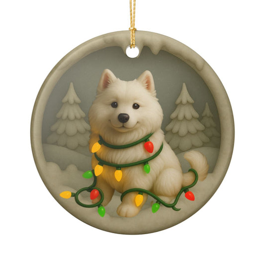 Personalized Samoyed Christmas Ornament, 3D Clay-Style Dog Keepsake with Lights