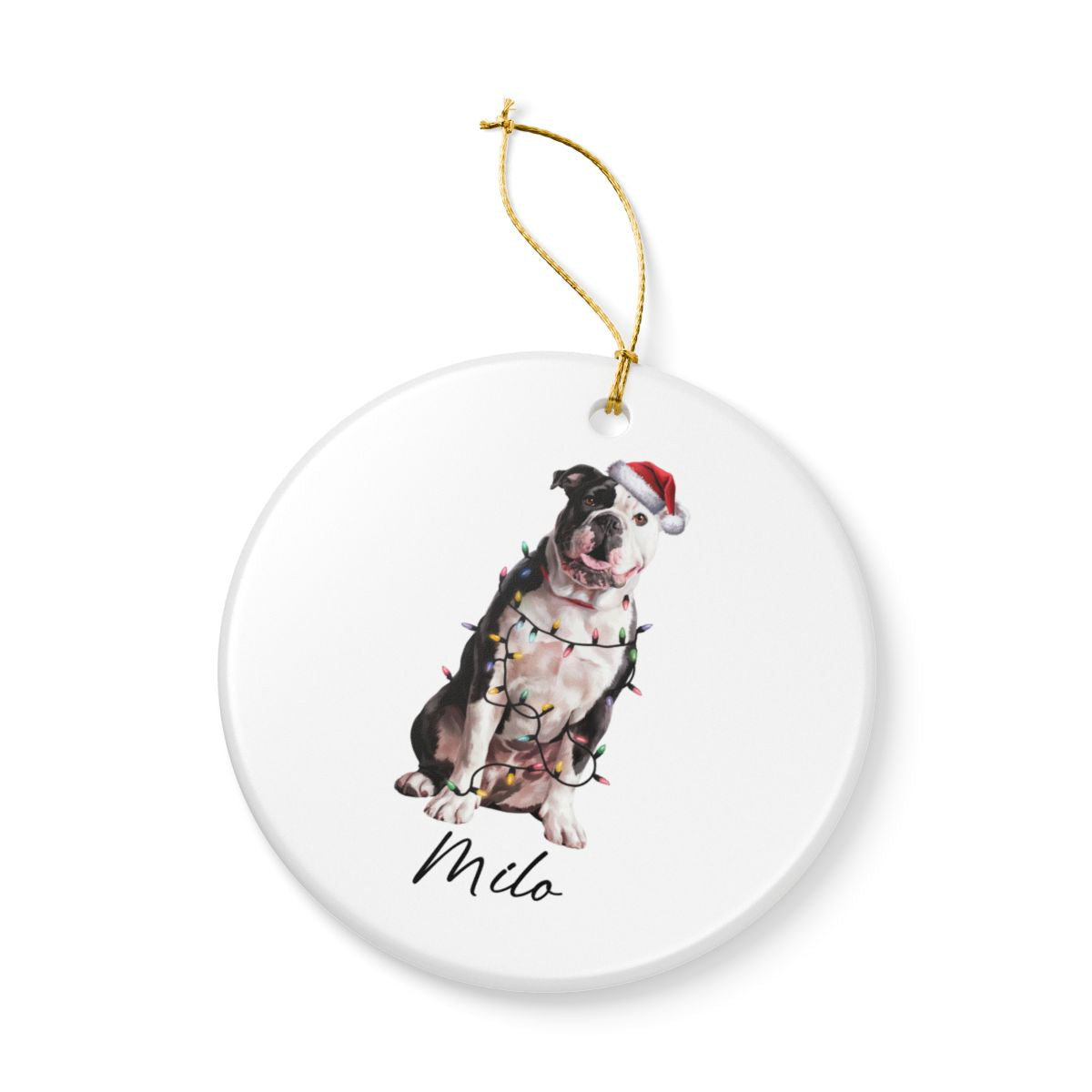 Personalized American Bulldog Christmas Ornament, Dog Name Holiday Decor