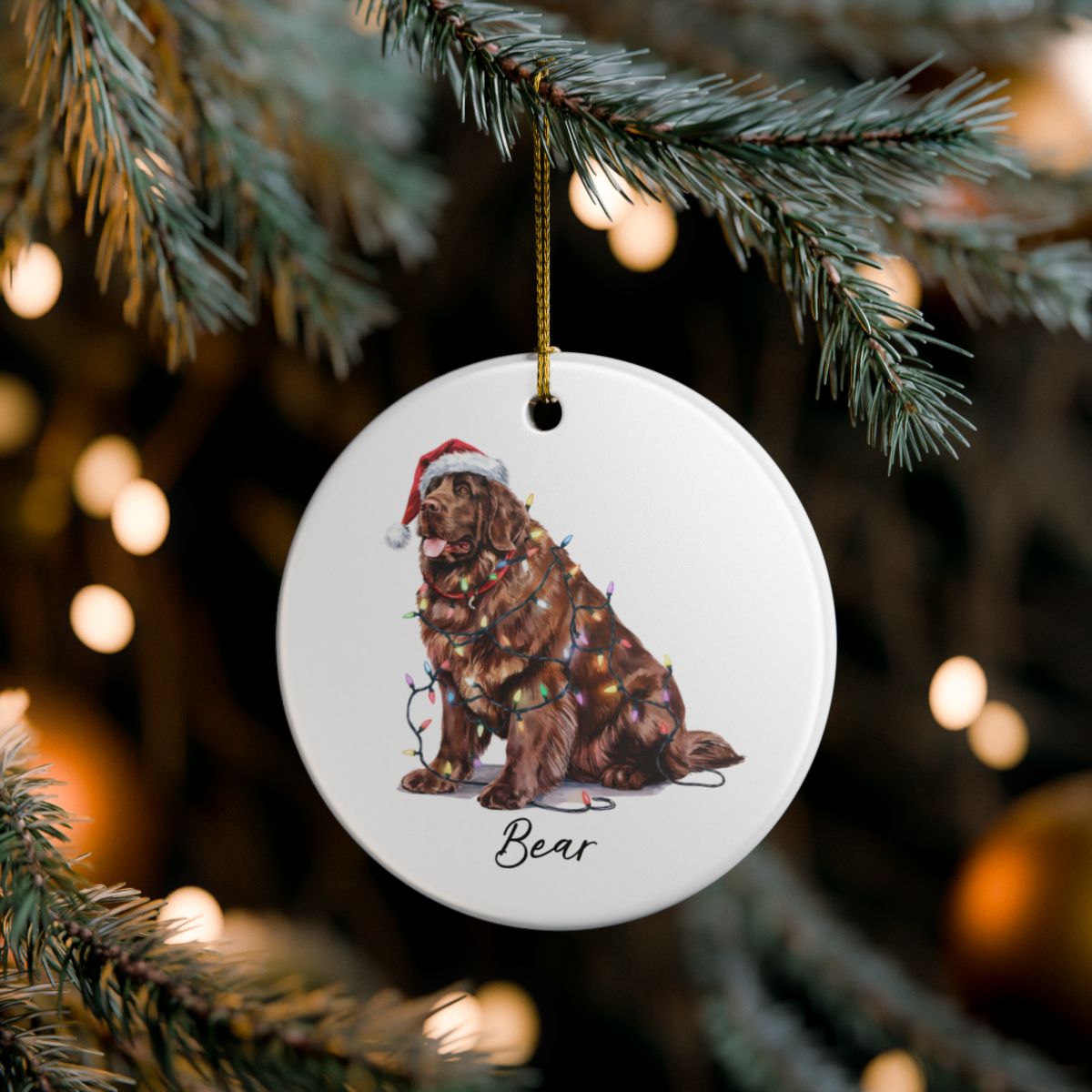 Brown Newfoundland Ornament, Custom Dog Keepsake
