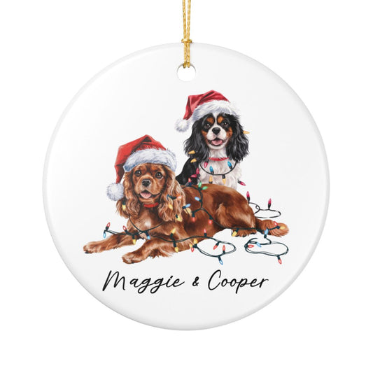Cavalier King Charles Spaniel Christmas Ornament, Personalized Dog Name Keepsake, Ceramic Pet Lover Gift