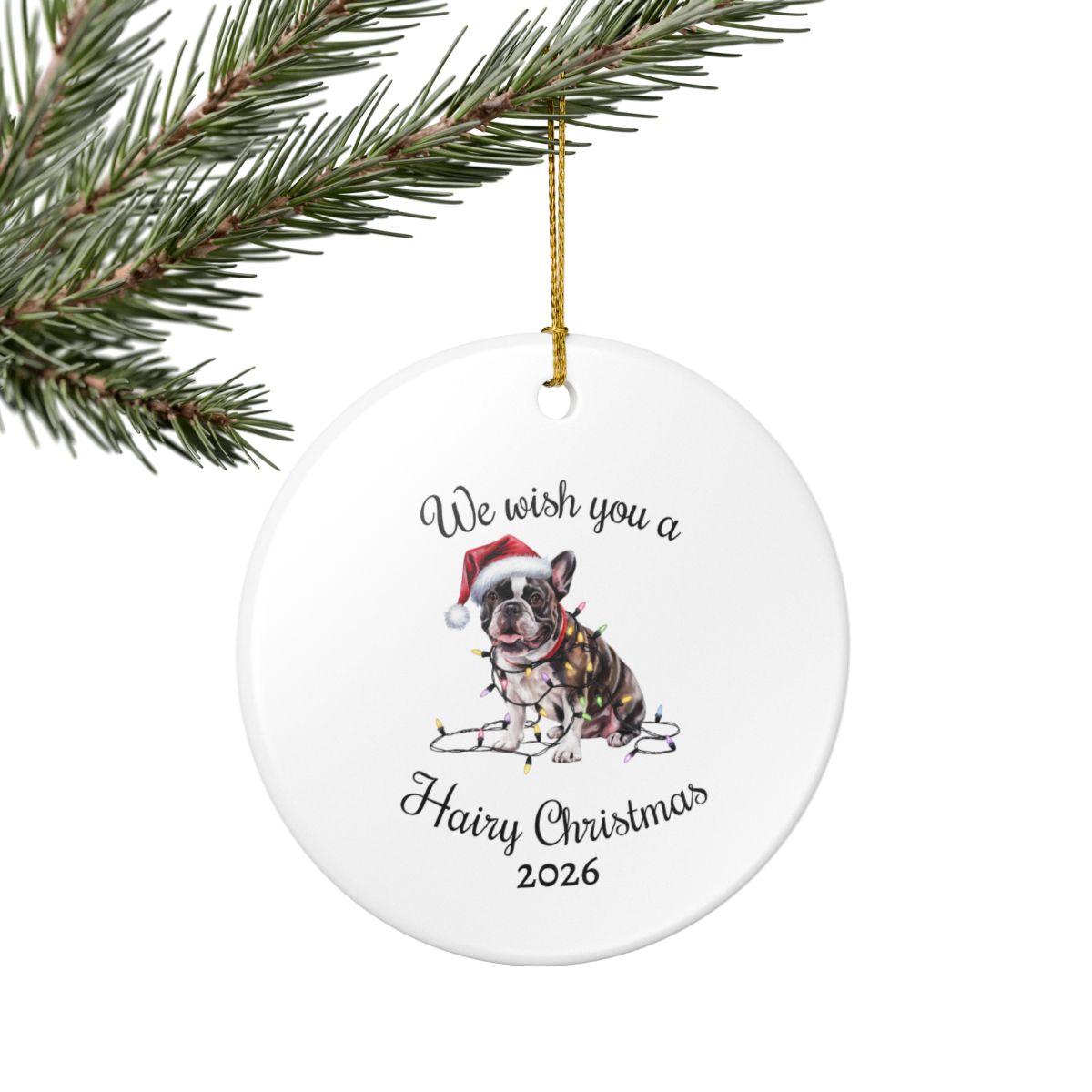 Christmas French Bulldog Ornament, Christmas Lights Dog Keepsake