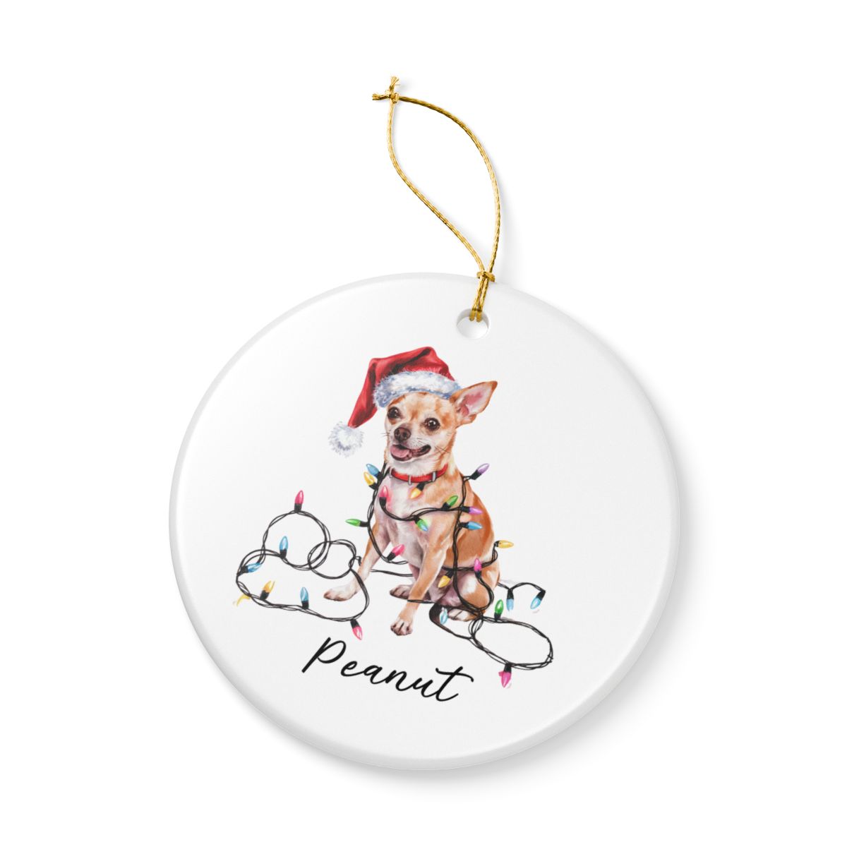 Personalized Tan Chihuahua Christmas Ornament, Custom Dog Name Holiday Keepsake, Ceramic Decor