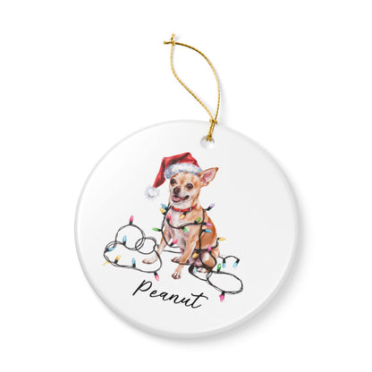 Personalized Tan Chihuahua Christmas Ornament, Custom Dog Name Holiday Keepsake, Ceramic Decor