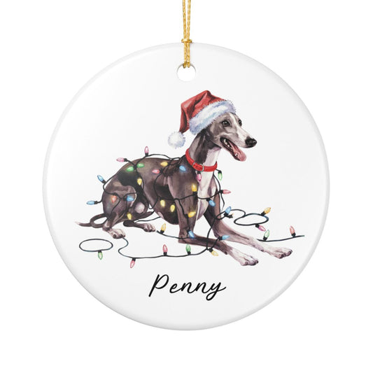 Personalized Greyhound Christmas Ornament, Ceramic Dog Lover Gift, Holiday Pet Keepsake