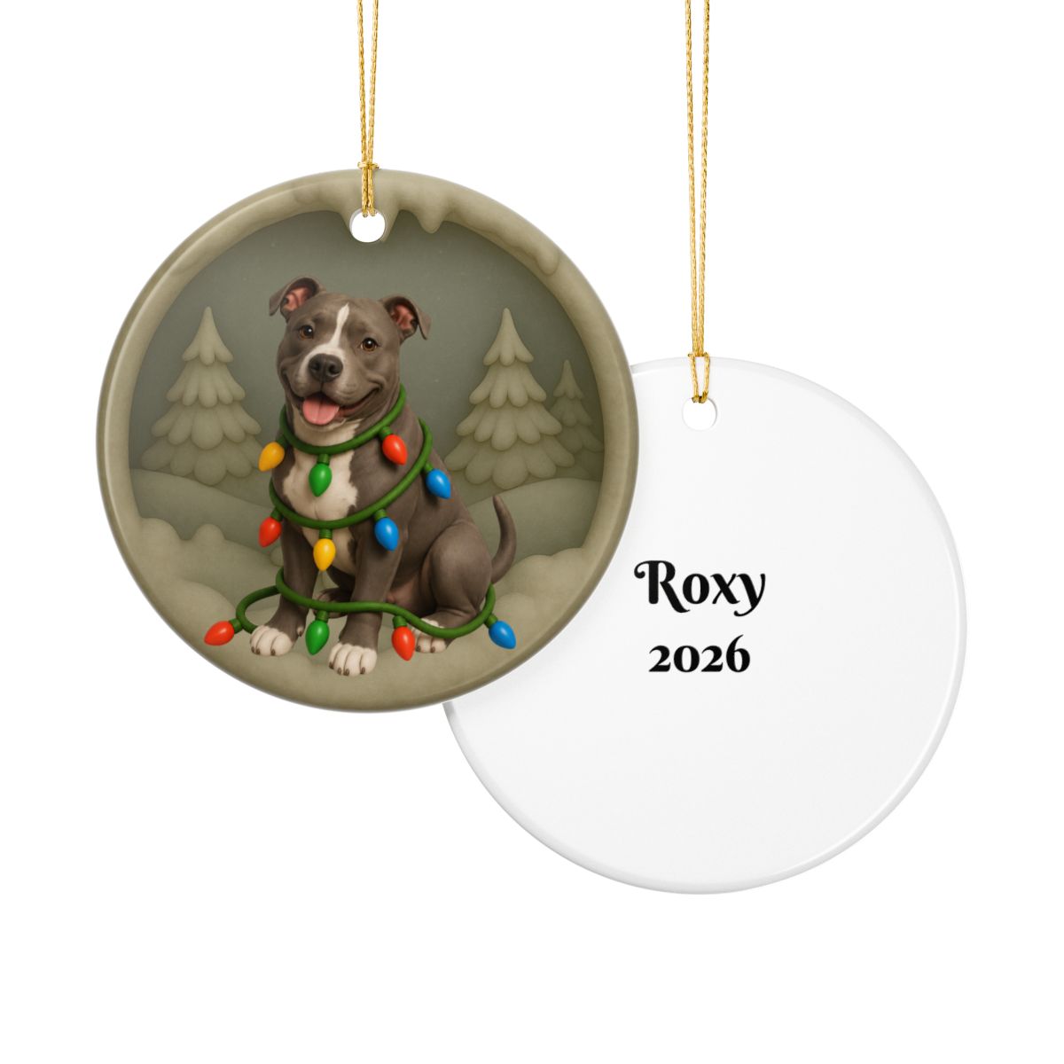 Pitbull Christmas Ornament, Personalized Pitbull Puppy with Holiday Lights, Custom Dog Lover Gift, Tree Decoration
